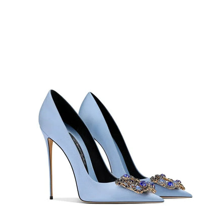 Nuove Scarpe da Donna Primavera-Autunno 2026, Tacchi Alti Blu con Punta Sottile, Strass e Fibbia Quadrata, Eleganti e alla Moda