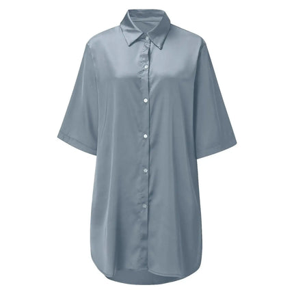 Camicia da Notte Elegante in Raso per Donna, Abito con Bottoni e Colletto, Tessuto Traspirante, Texture Liscia e Affascinante