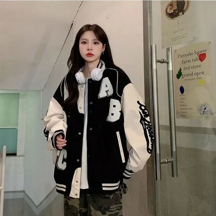 Y2k Lamb Wool Bomber Jacket Female Oversized Streetwear 2025 New Women Harajuku Fashion College Uniform Varsity Baseball Jackets