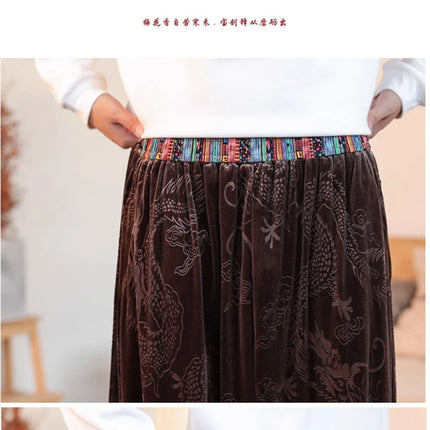 Pantaloni da uomo Kung Fu Tai Chi Pantaloni casual tradizionali da uomo stile cinese retrò allentato fiore scuro drago stampa pantaloni a gamba larga da uomo
