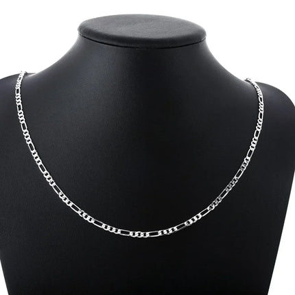 ALIZERO 40-75cm 925 Silver 4mm Figaro Chain Necklace for Women Men Long Necklace Hip Hop Jewelry Gift PlatiNum