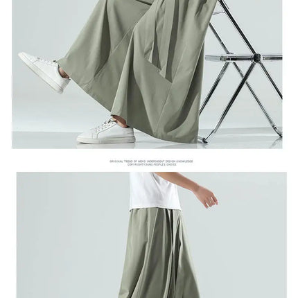 Abbigliamento da uomo in stile cinese estate sottile seta di ghiaccio pantaloni larghi Casual da uomo larghi Plus Size Hakama Harajuku pantaloni Hip Hop oversize