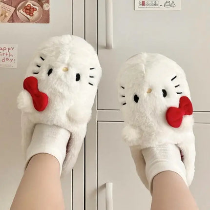 Cute Hello Kitty Anime Plush Slippers for Women, Sanrio Kawaii Cotton Shoes, Soft Student Bedroom Shoes, Girl Gifts for Winter Holidays