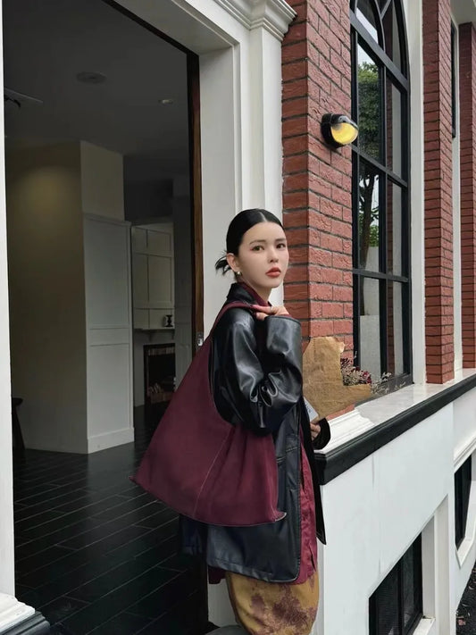 Borsa grande in pelle di vacchetta nabuk borsa tote a tracolla ascella borsa casual di grande capacità con manico a tracolla