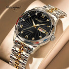 Dianpai Orologio meccanico automatico con cinturino luminoso in acciaio inossidabile, orologio nazionale da uomo alla moda. platinumshop