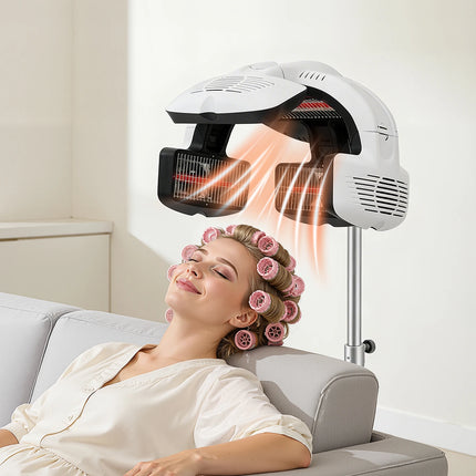 Professional Salon Hair Dryer for Perms (1500W), Freestanding Quartz Heating Styling Hood with LCD Display & Adjustable Height, Rolling Stand Perm Machine for Spa & Home Use