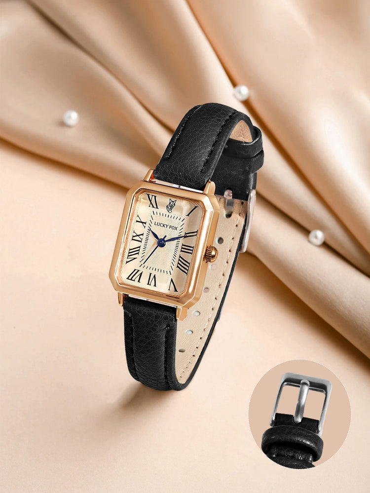 LUCKY FOX 2 pezzi confezione regalo di lusso leggera set braccialetto orologio orologio al quarzo quadrato da donna semplice e alla moda regalo del festival Reloj platinumshop