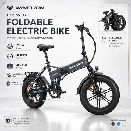 Nuova Bicicletta Elettrica Pieghevole WINGLION eb-fm2.0, Motore 720W, Batteria 48V 15AH, Pneumatici Larghi 20 "x4.0, Freno Idraulico, Ideale per Adulti, Città, Casa, Lavoro