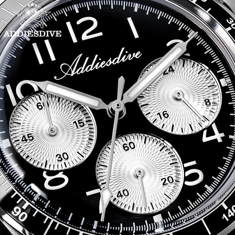 ADDIESDIVE New Chronograph 0S20 Quartz Wristwatch Luxury Men Watch Ceramic Bezel Domed Glass 100m Waterproof BGW9 Luminous