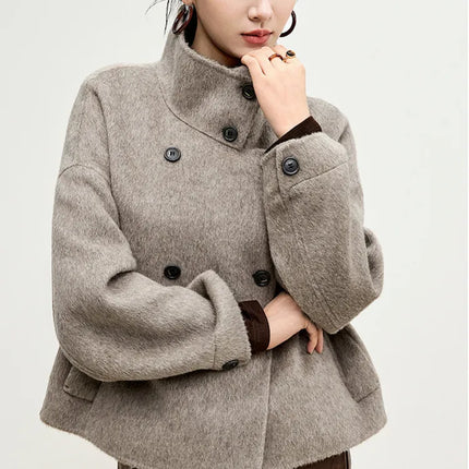SENTUBILA 100% Wool Winter Jackets for Women Short Coats 2026 Stand Turtleneck Unlined Wool Outerwears Female Clothes W44O56626
