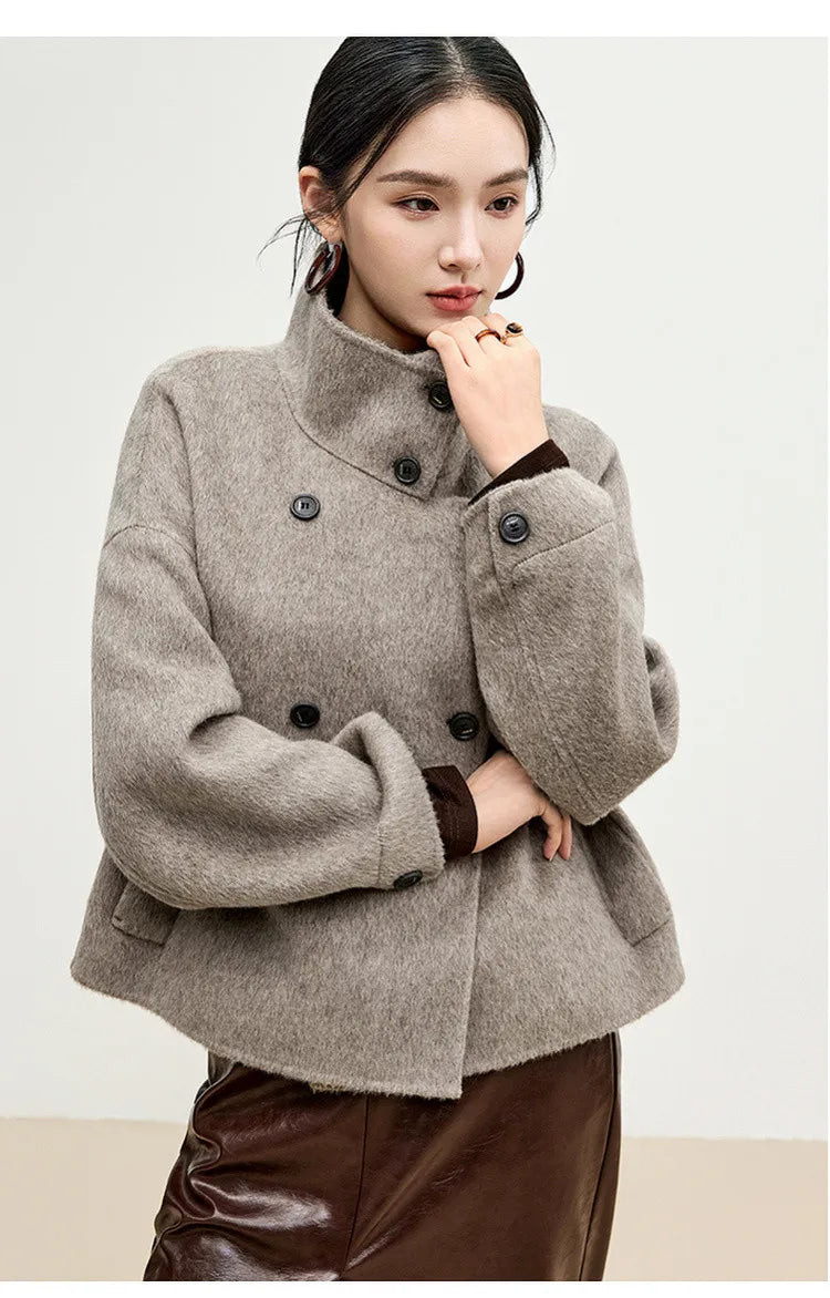 SENTUBILA 100% Wool Winter Jackets for Women Short Coats 2026 Stand Turtleneck Unlined Wool Outerwears Female Clothes W44O56626