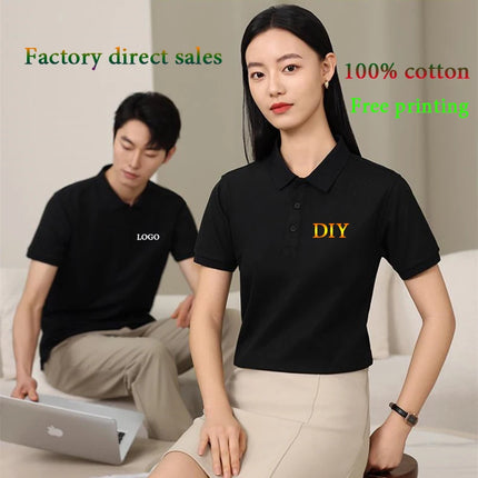100% cotton work polo shirt, custom pure cotton polo, corporate culture short-sleeved T-shirt, embroidery, print, logo, word