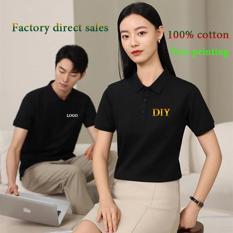 Polo da lavoro in cotone 100% polo personalizzata in puro cotone cultura aziendale T-shirt a maniche corte ricamo stampa logo parola