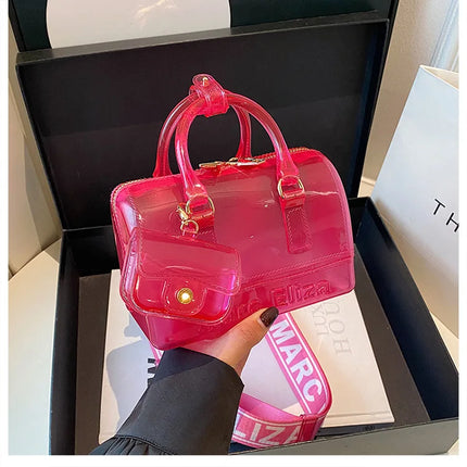 2025 Transparent PVC Beach Bag, Korean Style, Fresh and Sweet Silicone Shoulder Bag, Medium Size with Zipper Closure