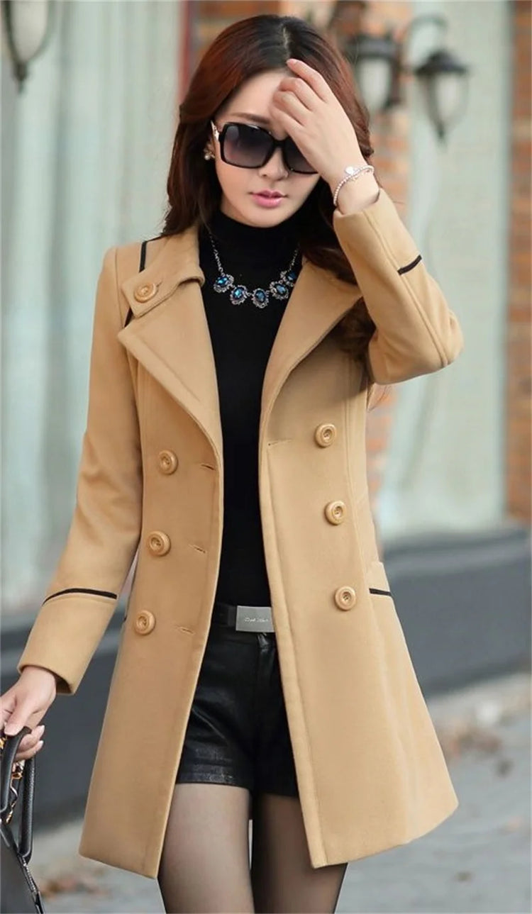2023 New Korean Winter Woman Wool Coat Long Warm Female Woolen Coat Female Autumn Fashion Double-Breasted Jacket Outerwear