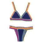 Costume da bagno donna sexy fatto a mano bikini blu costume da bagno patchwork rosso violaceo bikini elastico all'uncinetto nero set biquini in maglia PlatiNum