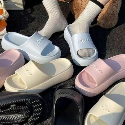Women's Non-Slip Casual Slippers with Thick Sole, Summer Style, Comfortable Home Slippers, Raised Bath Slippers, Beach Slippers