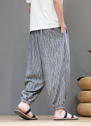 Men's Corduroy Chinese Style Wide Leg Trousers, Lantern Pants, Comfortable and Breathable for Autumn and Winter, Casual Joggers