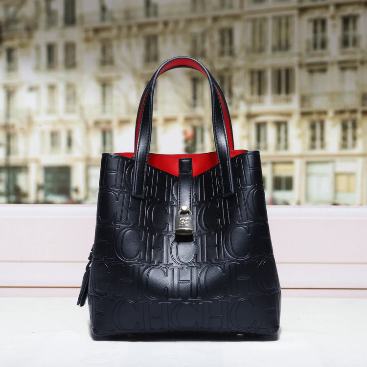 CH Large Capacity Handbag Luxury Brand Temperament Letter Print with Lock Design 2025 Trendy Women's Crossbody Bag PlatiNum