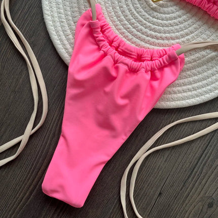 Costume da bagno bikini sexy da donna a tinta unita, due pezzi, rosso platinumshop