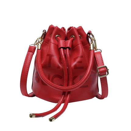 Spring New Fashion Letter PU Leather Bucket Bag Women Simple City Style Shoulder Handbag Trendy Crossbody Satchel Handbag PlatiNum