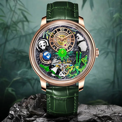 Pindu Luxury and stylish personalized waterproof panda dial fully automatic mechanical men's watch serpentine tourbillon watch