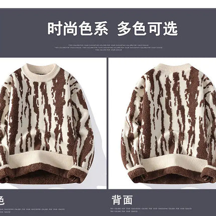 Harajuku Sweater Men's Y2K Knitted Printing Sweater Men's Wool Pullover Men's Retro Knitted Color Block Tops
