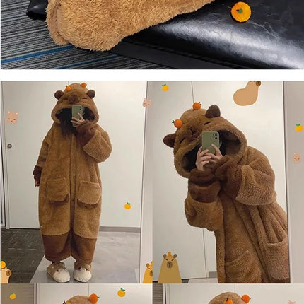 Winter Capybara Cosplay Costume Robes Adult Kigurumi Unicorn Onesie Anime Nightgown Halloween Cartoon Pajamas Sleepwear