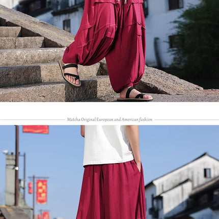 Pantaloni lanterna giapponese Pantaloni Harem casual larghi Pantaloni comodi e traspiranti in lino di seta ghiacciata Pantaloni larghi dalla vestibilità rilassata Taglie forti 5XL