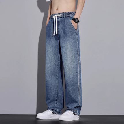 Abbigliamento da uomo Pantaloni a gamba larga Jeans larghi Streetwear Pantaloni in denim moda dritti Y2k Pantaloni da uomo in vita elastica lavati vintage
