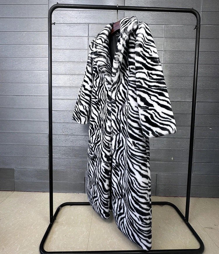 ZADORIN Elegant 130cm Long Furry Faux Rabbit Fur Coat Woman Y2K Clothes Leopard Lapel Faux Fur Jacket Woman Winter Fur Faux Coat
