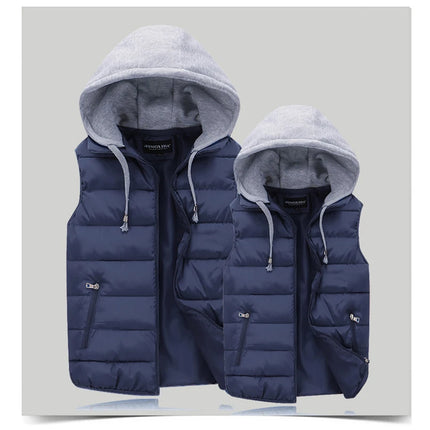Autumn Winter Mens Warm Down Padded Vests Fashion Men Thermal Windbreaker Waistcoats Men Zipper Hooded Parkas Vests Clothing