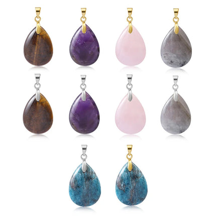 New Fashion Natural Stone Crystal Pendant Teardrop Simple Pendant Necklace Earrings Making Jewelry With Chain collar PlatiNum