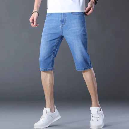 2026 Pantaloncini Casual da Uomo in Denim Cotone Elastico Dritti di Alta Qualità al Ginocchio Jeans Classici Vintage Moda Blu