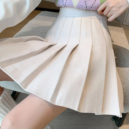 Autumn Winter Woolen Pleated Skirts Women New Korean High Waist Slimming Mini Skirt Ladies Preppy Style Side Zipper A-Line Skirt PlatiNum