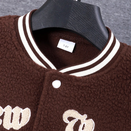 Boys' embroidered baseball uniform with letters on the outer tower is suitable for wearing in autumn and winter seasons