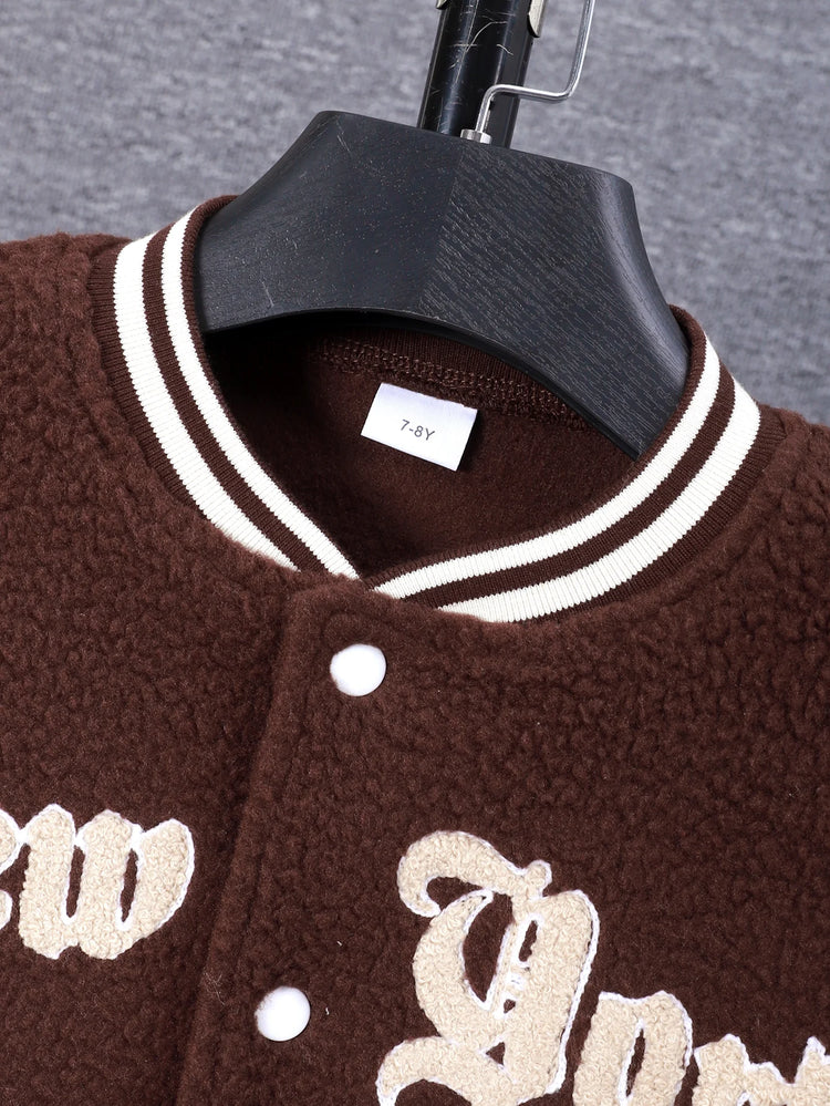 Boys' embroidered baseball uniform with letters on the outer tower is suitable for wearing in autumn and winter seasons