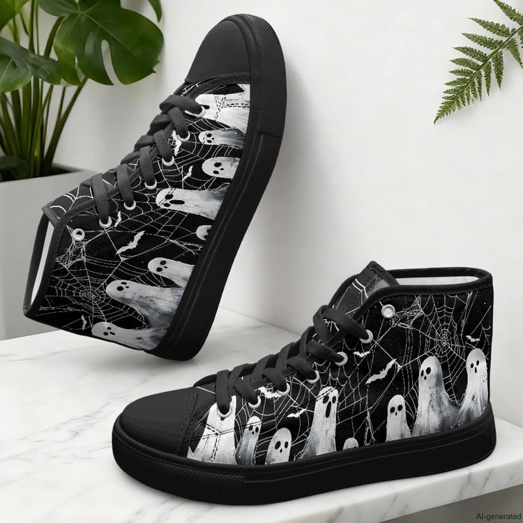 XIXIRIMIDO Red Canvas Sneakers Men New Canvas Sneakers Halloween Shoes Woman Comfortable High-Top Canvas Shoes Skull Pattern