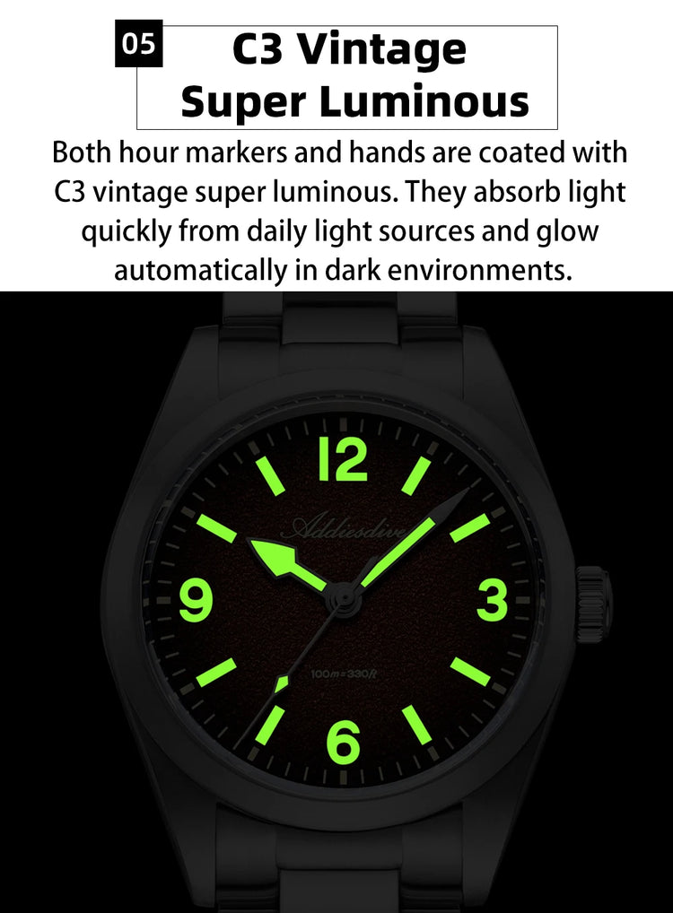 ADDIESDIVE Watches Men New 36mm Sapphire Quartz Wristwatch Japan 2035 Movement AR Coating BGW9 Luminous 100m Waterproof AD2544