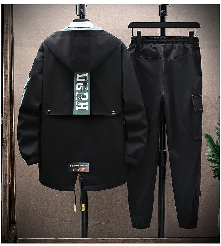 Casual Two-Piece Men's Sets 2026 Spring Autumn Loose Coats & Pant Tracksuits Outdoor Windproof Hooded Jacket And Jogger Clothing