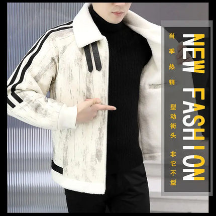 2024 Winter Woolen Motorcycle Jacket Men Thickened Velvet Casual Business Wool Blends Coat Hip Hop Social Streetwear Overcoat