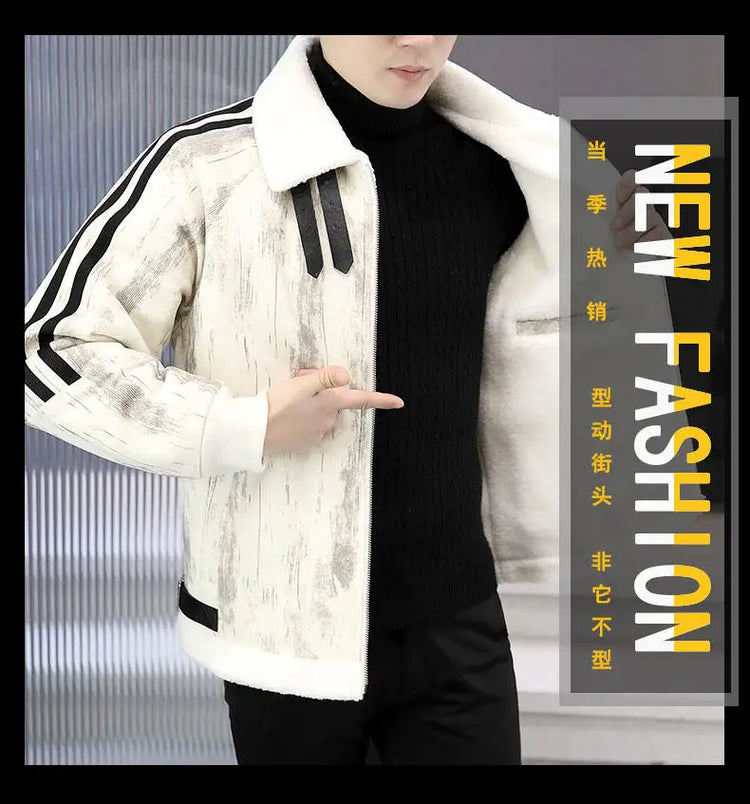 2024 Winter Woolen Motorcycle Jacket Men Thickened Velvet Casual Business Wool Blends Coat Hip Hop Social Streetwear Overcoat