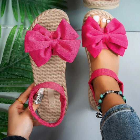 Women Sandals 2025 New Summer Lightweight Sandals Fashion Beach Casual Slippers Outdoor Bow Tie Flat Shoes Home platform sandals