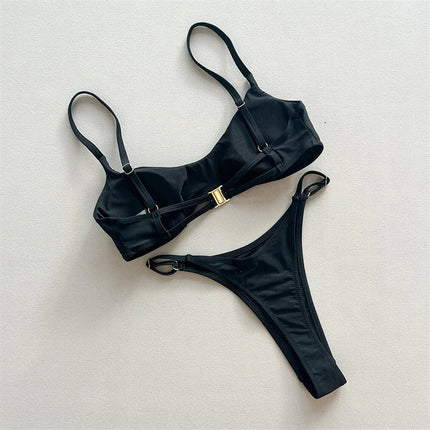 Anello in metallo Mini Micro perizoma Bikini Donna Costumi da bagno Costume da bagno femminile Bikini a due pezzi Costume da bagno imbottito Costume da bagno V7513 platinumshop