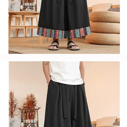 Pantaloni a gamba larga Samurai giapponese Pantaloncini estivi leggeri Patchwork Pantaloni larghi casual Pantaloni traspiranti alla moda alla moda da uomo