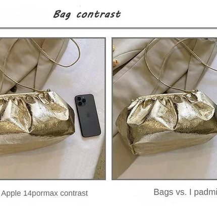 Small Luxury Design Women's Leather Silver Cloud Bag Female Gold Crossbody Bag Ladies Party Clutch Purse Female Handbags PlatiNum