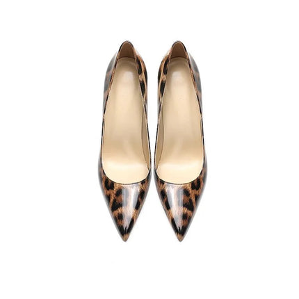 2025 New High Heels Women's Thin Heel French Sexy Leopard Pattern Internet Red Single Shoe 12CM Large Widening Thin Heel PlatiNum