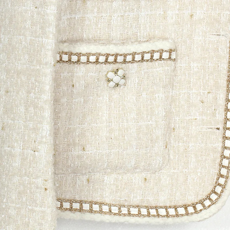 Women High Quality Long Sleeve Jacket Small Fragrance Autumn Winter Simple Fashion French Tweed Woven Office Lady Elegant Jacket