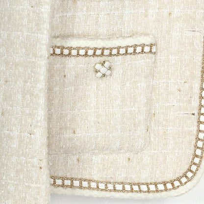 Women High Quality Long Sleeve Jacket Small Fragrance Autumn Winter Simple Fashion French Tweed Woven Office Lady Elegant Jacket