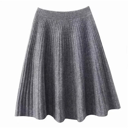 100% Merino Wool Mini Skirt Korean Women's AutumnWinter Fashionable Solid Color Elastic Waist Knitted Pleated Skirt PlatiNum